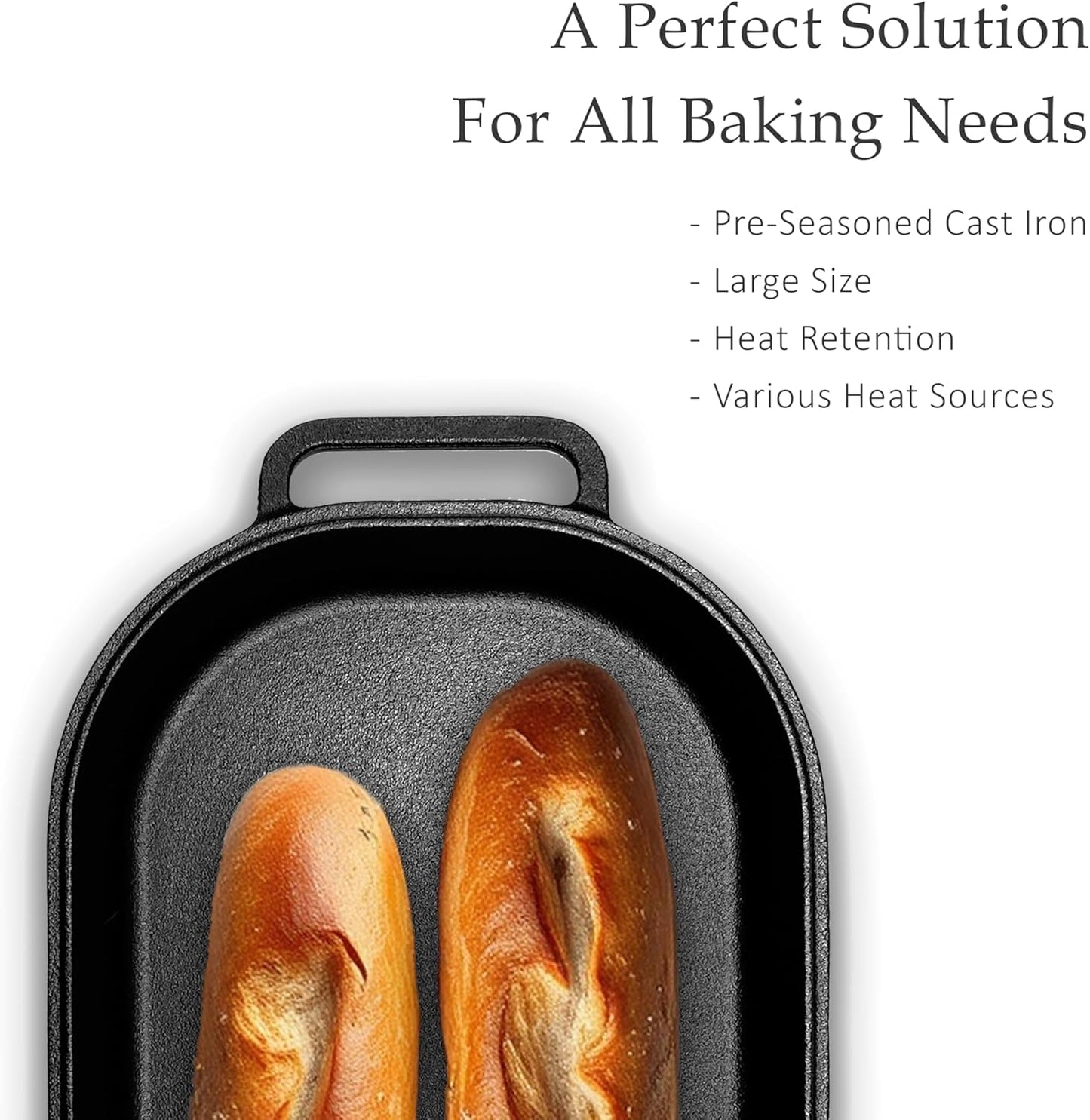 Large Heavy Duty Pre-Seasoned Cast Iron Bread & Loaf Pan - a Perfect Way for Baking