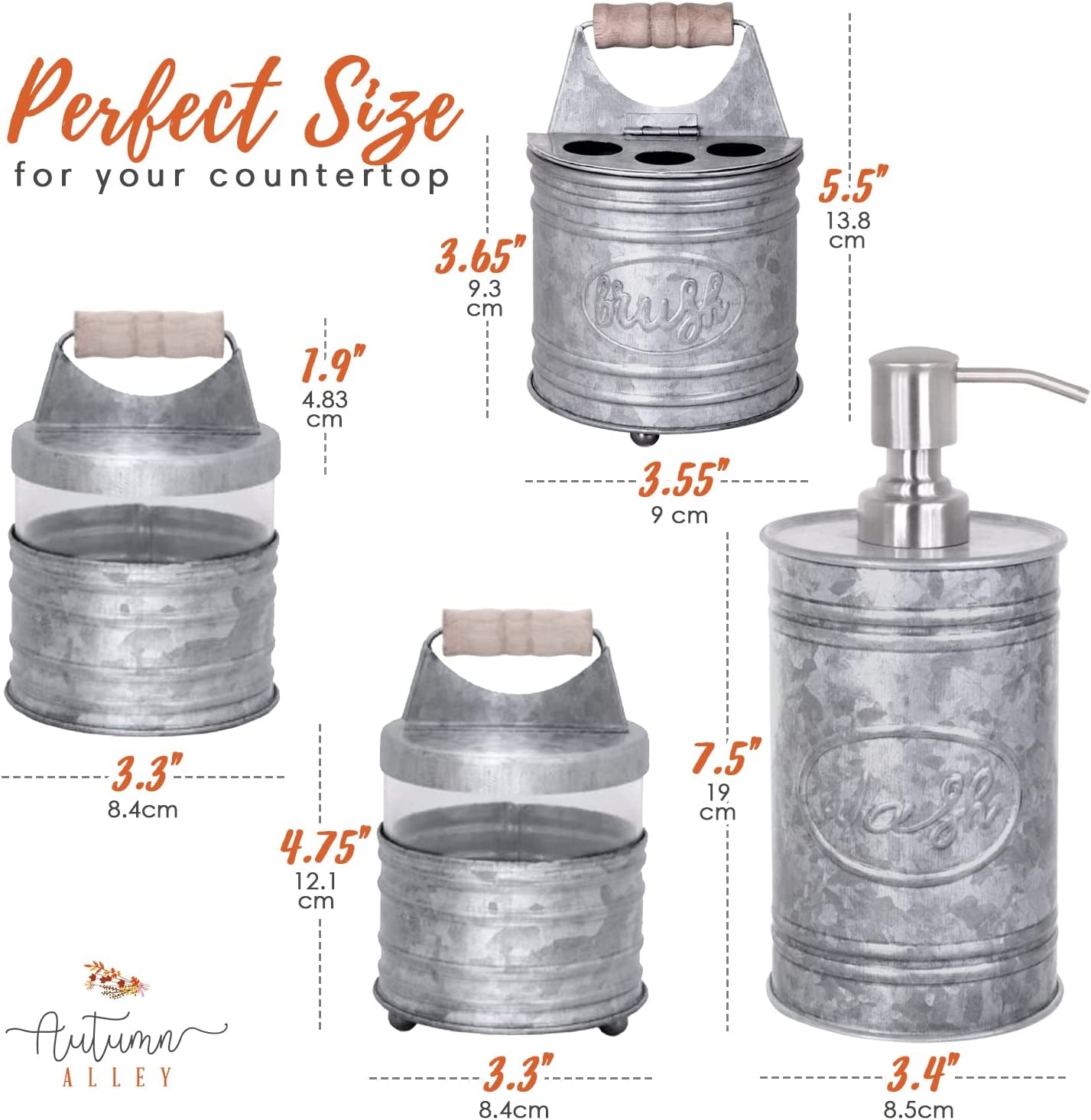 Rustic Bathroom Accessories Set 4 - Galvanized 