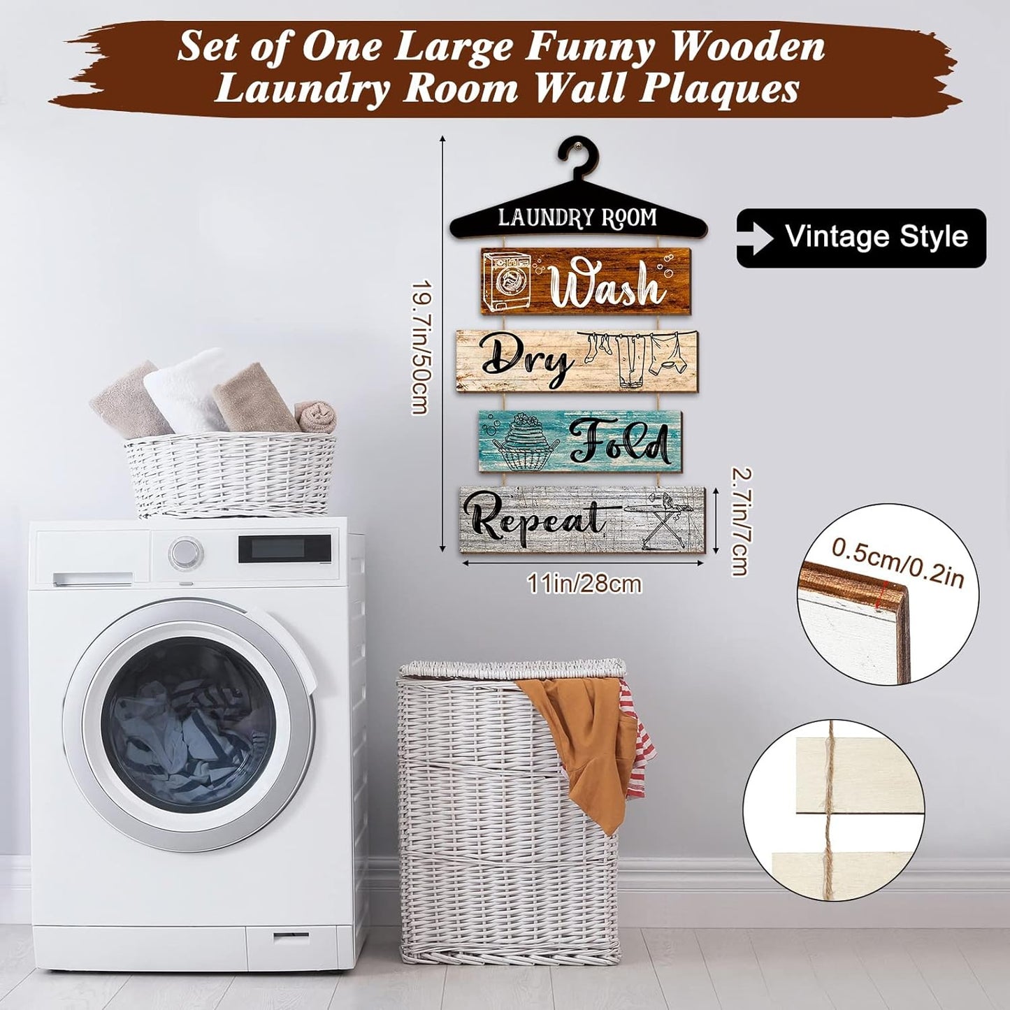 5 Pieces Laundry Room Wall Sign Rustic Laundry Room 