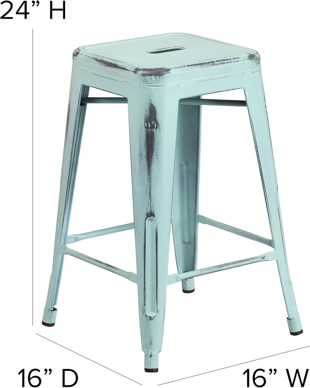 Commercial Grade 24" High Backless Distressed Green-Blue Metal Indoor-Outdoor Counter Height Stool