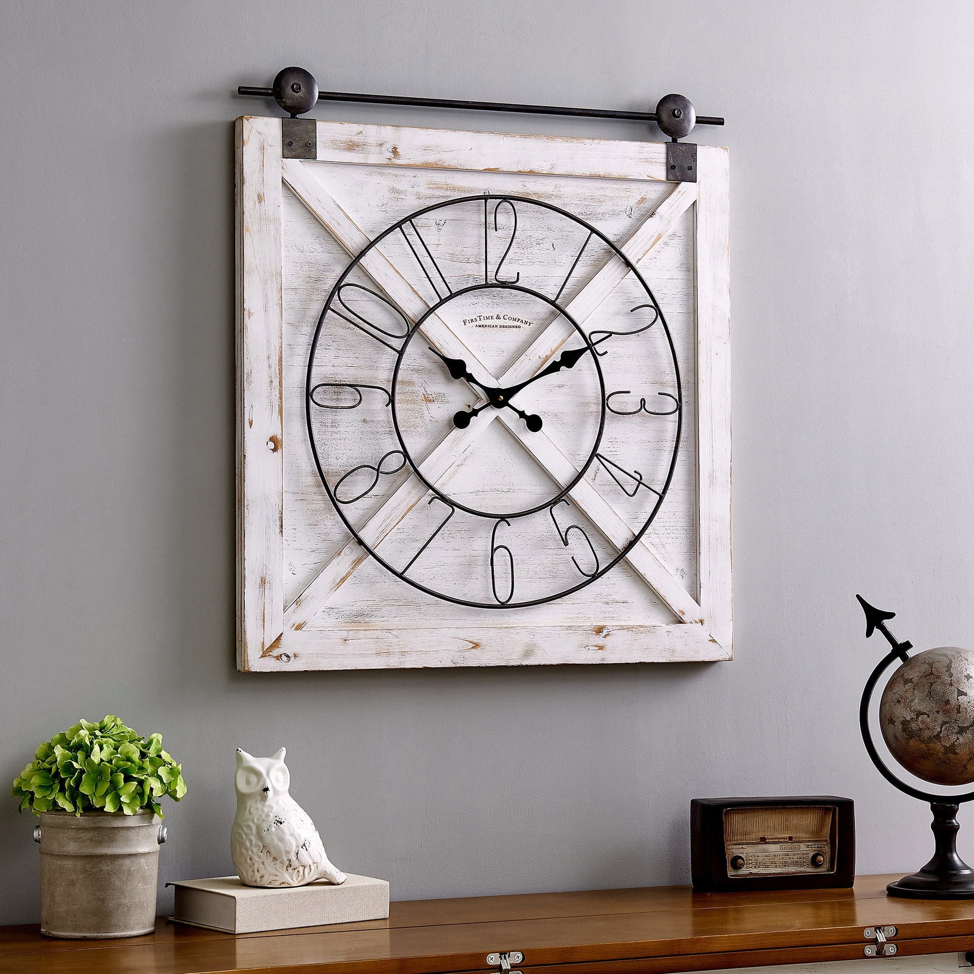 White Farmstead Barn Door Wall Clock, Farmhouse