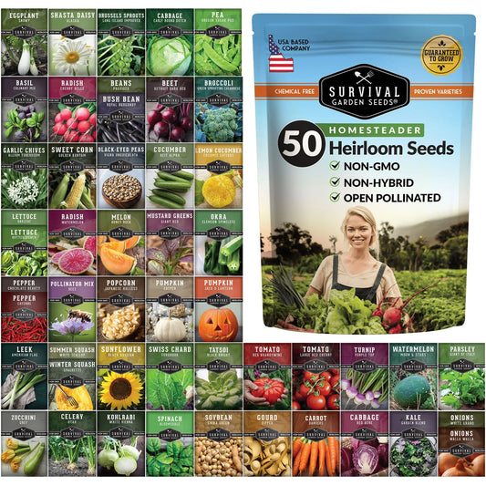 50 Varieties of Seeds for Planting a Vegetable & Herb Garden - Includes Tomato Seeds & Herb Seeds - Full Sun