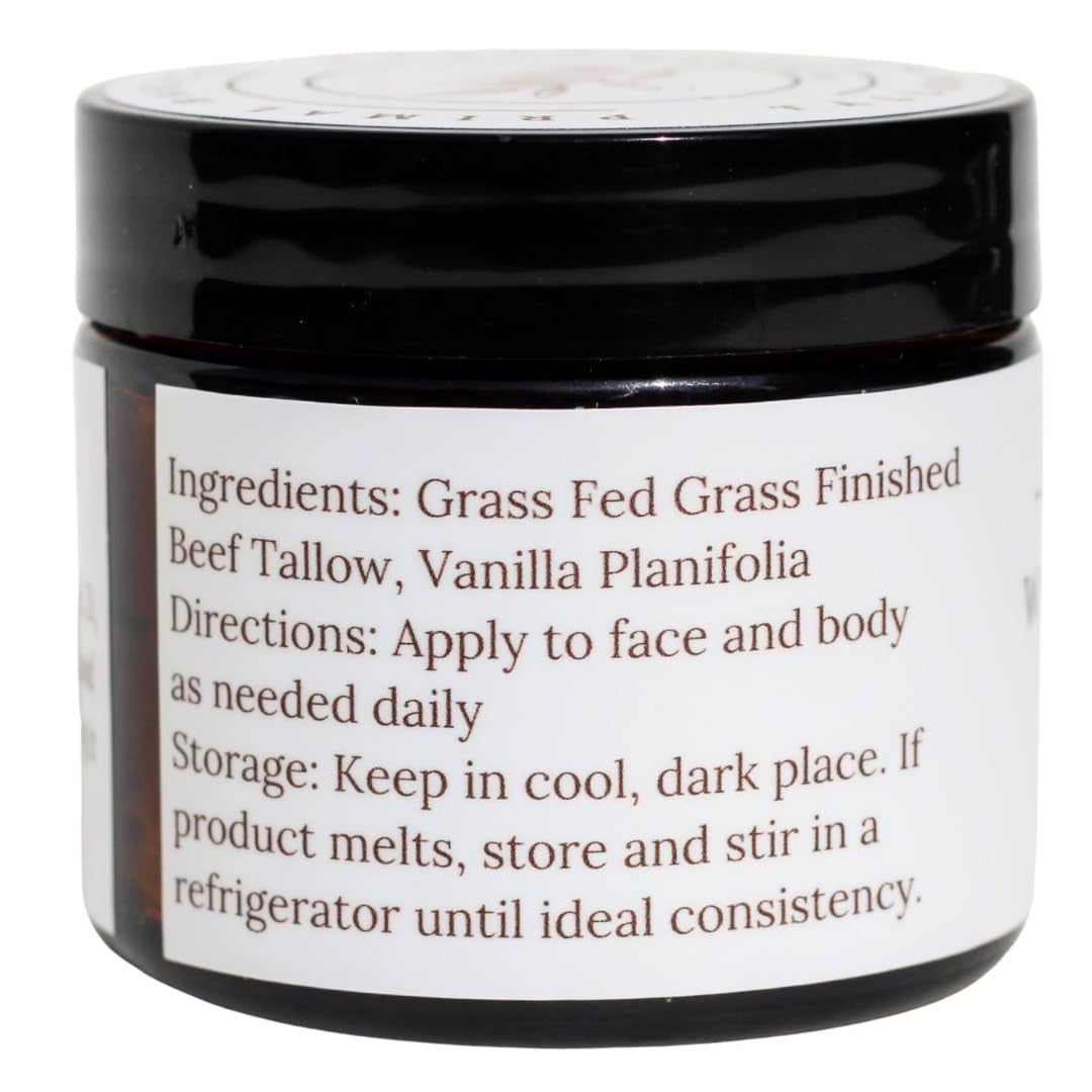 100% Grass Fed Grass Finished Whipped Vanilla Beef Tallow Moisturizer/Body Balm for Face, Body, Oily, Dry, Sensitive Skin 