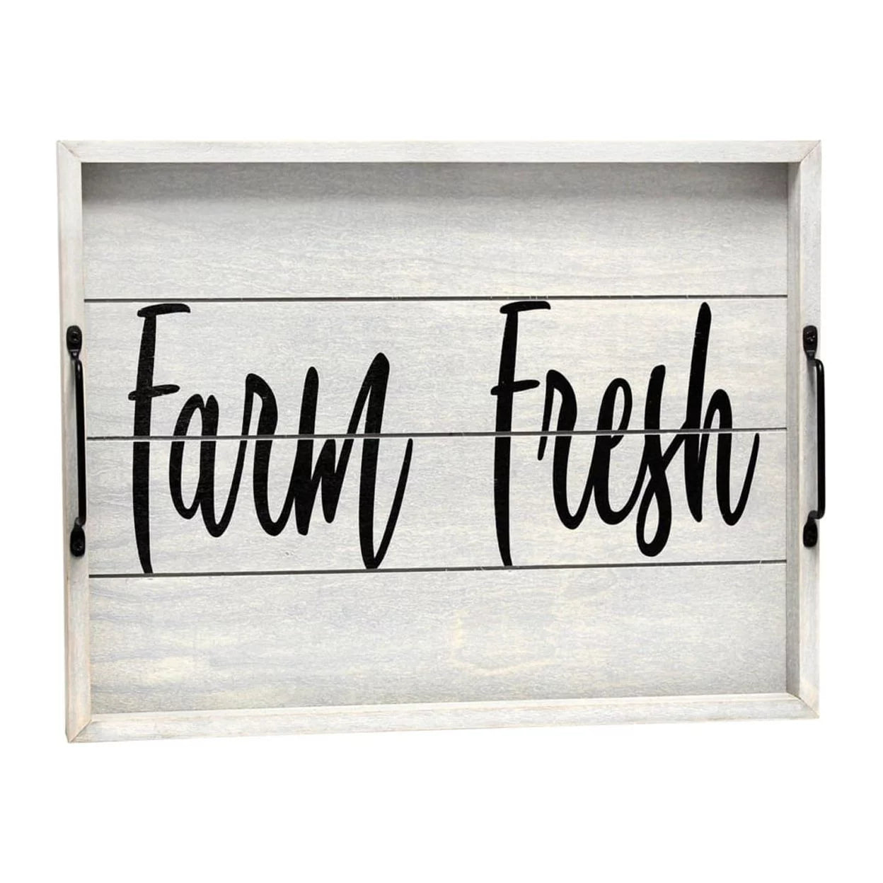 15.5" X 12" Decorative Wood Serving Tray, "Farm Fresh", Gray Wash