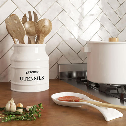 Ceramic Farmhouse Utensil Holder for Kitchen Counter