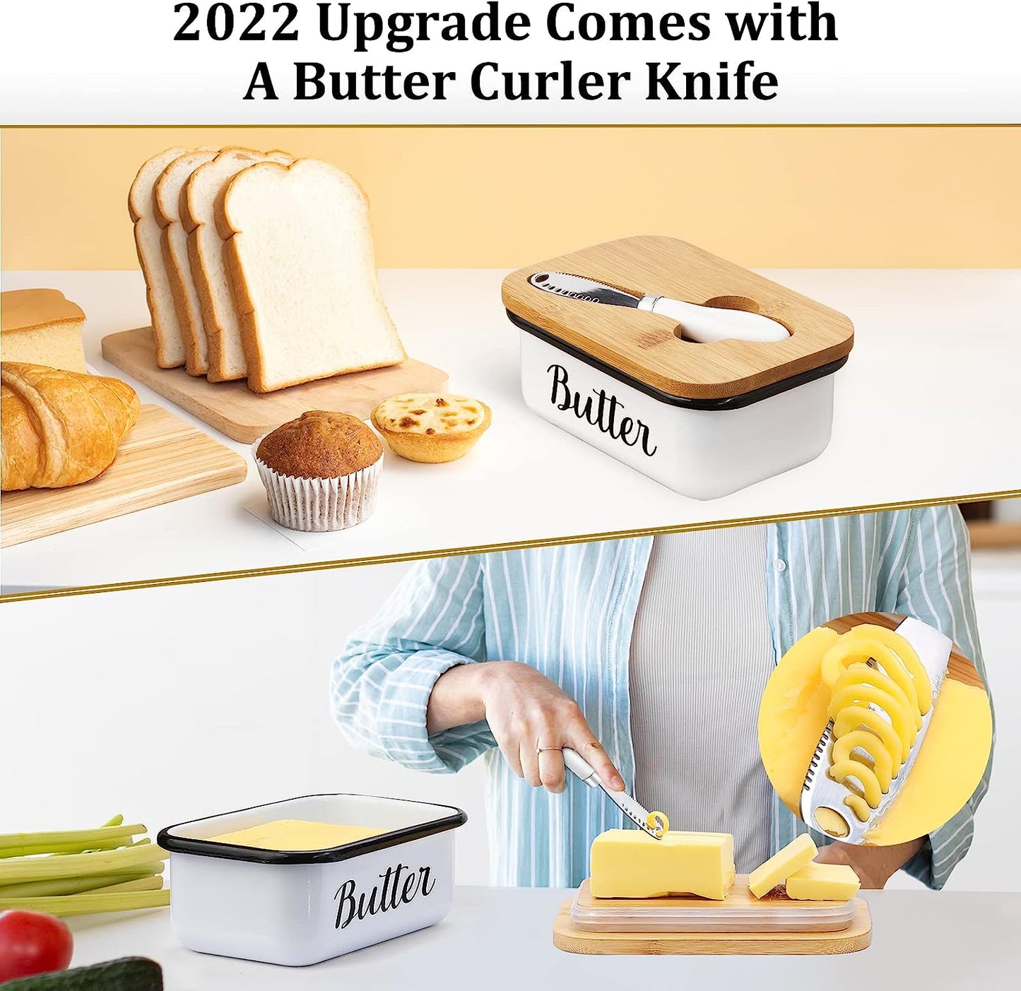 Butter Dish with Lid and Butter Curler Knife for Countertop 