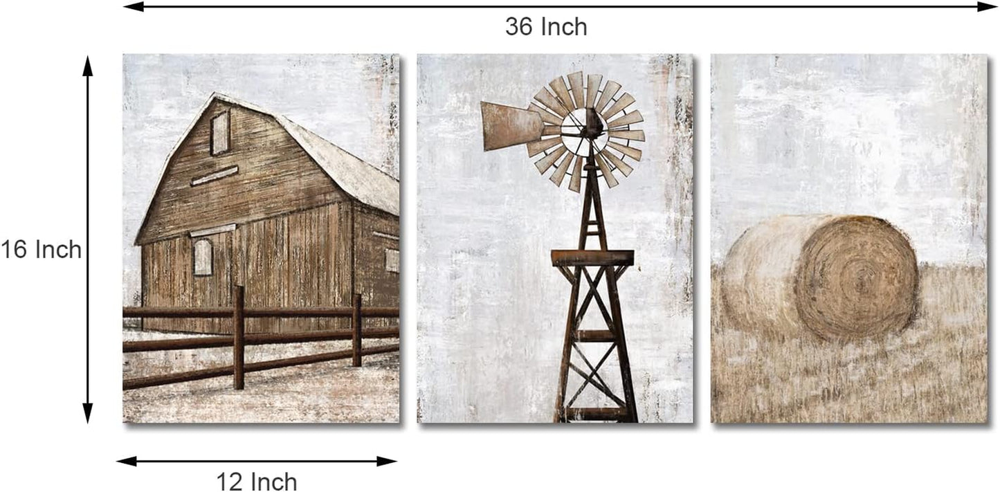 Farmhouse Wall Art Rustic Barn Windmill Cornfield 