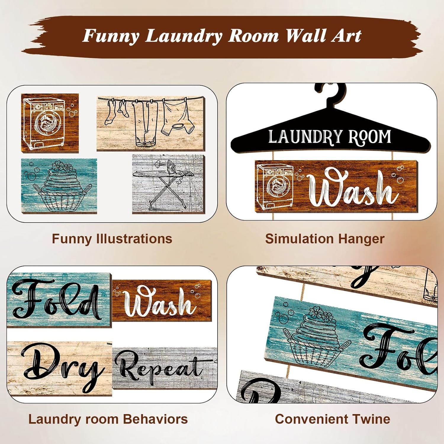 5 Pieces Laundry Room Wall Sign Rustic Laundry Room 