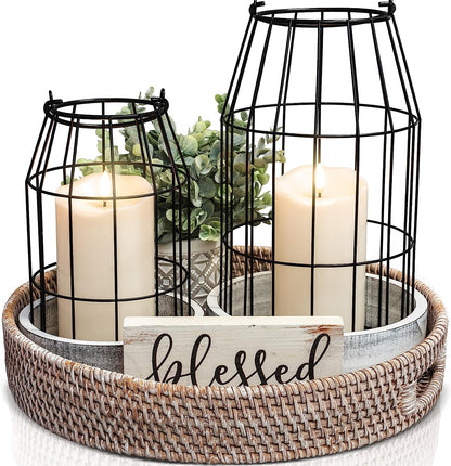 Rustic Farmhouse Lantern Decor Set of 2 