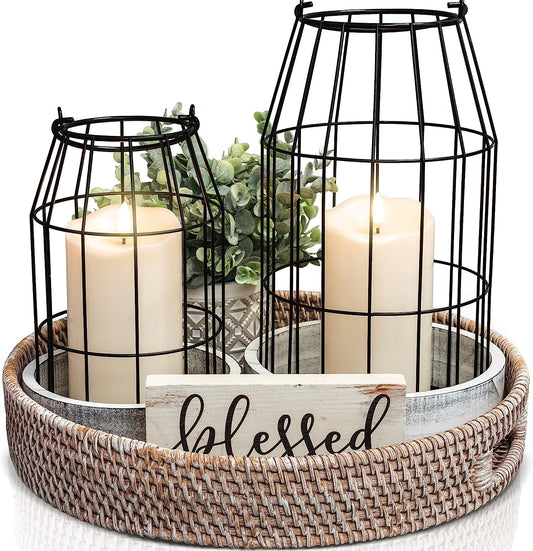 Rustic Farmhouse Lantern Decor Set of 2 