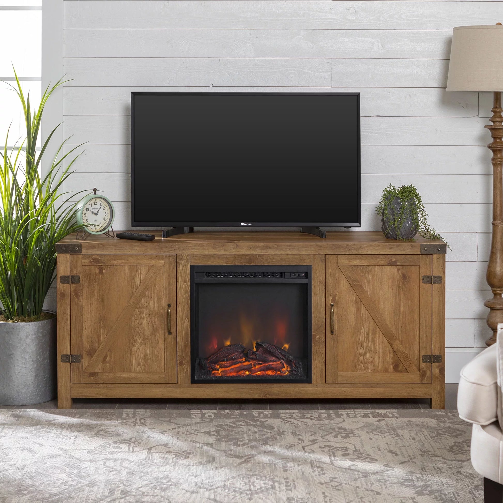 Modern Farmhouse Fireplace TV Stand for Tvs up to 65", Brown