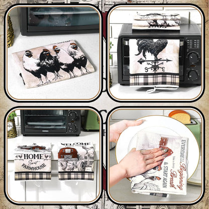 6 Pcs Farm Animal Kitchen Towels Rooster Kitchen Towels 