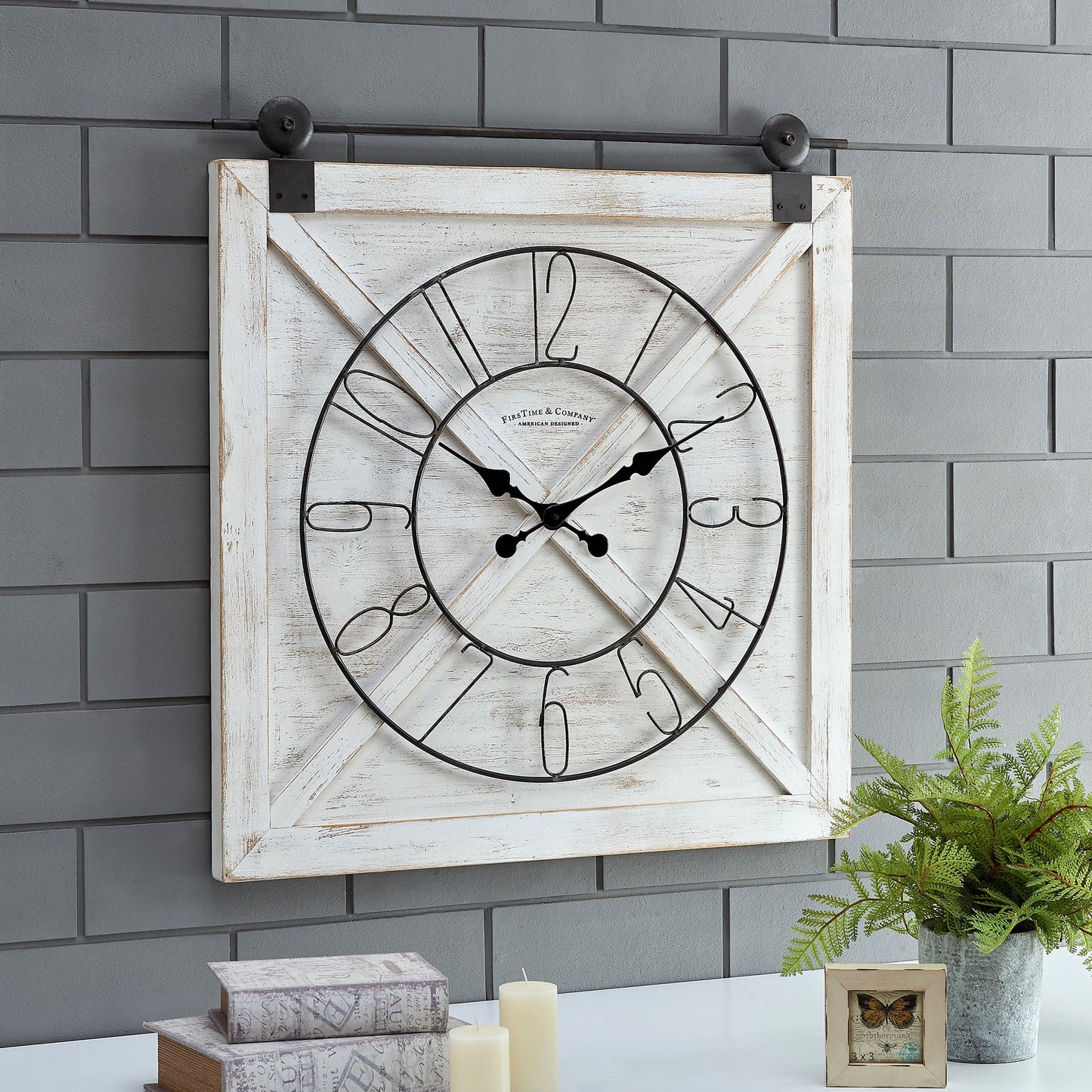 White Farmstead Barn Door Wall Clock, Farmhouse