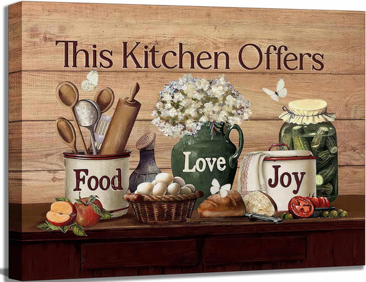 Country Kitchen Food Still Life Canvas Wall Art Vintage Rustic Farmhouse 