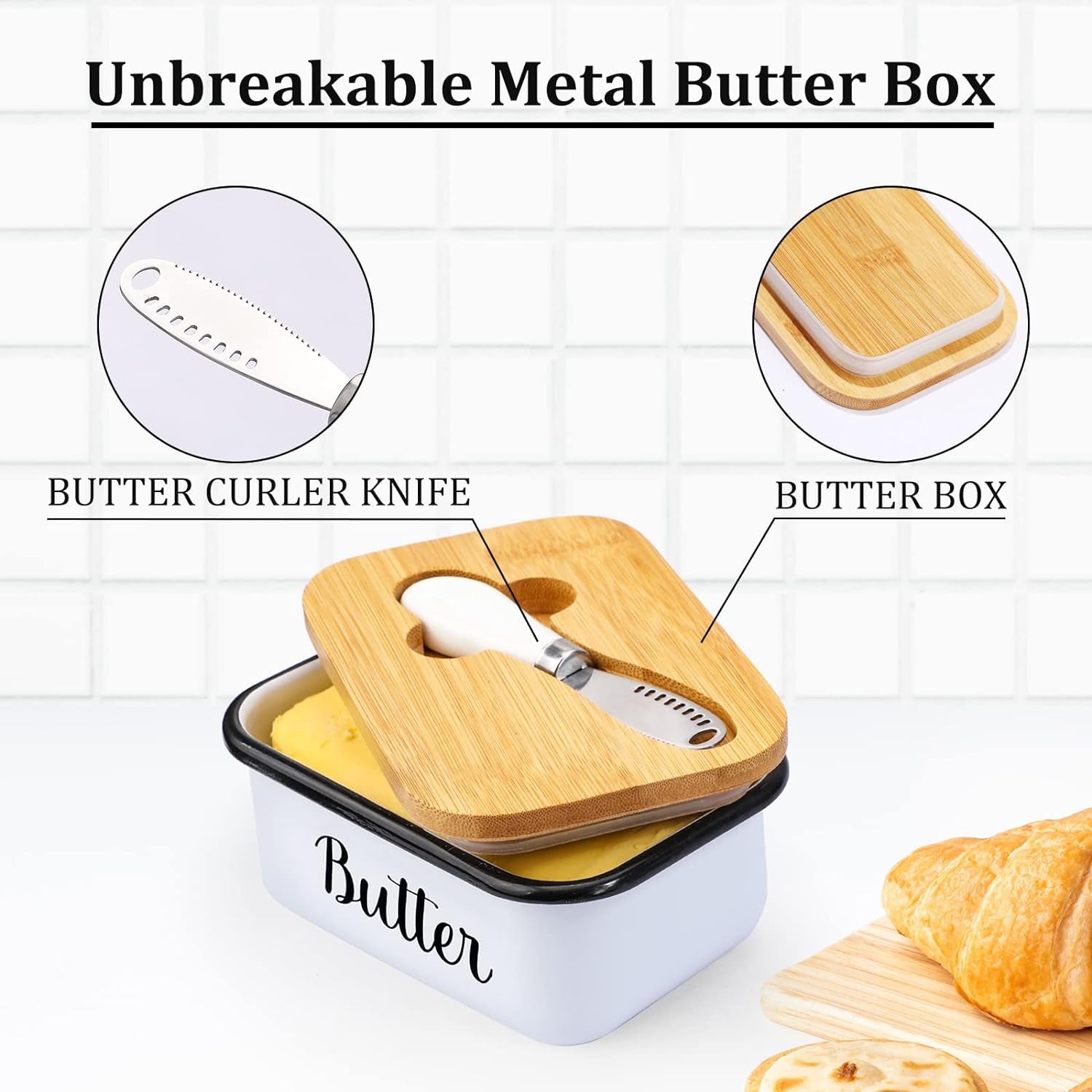 Butter Dish with Lid and Butter Curler Knife for Countertop 