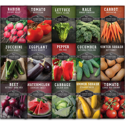 Vegetable Garden Collection - 15 Packs Non-Gmo Heirloom Full Sun Annual Vegetable Seeds