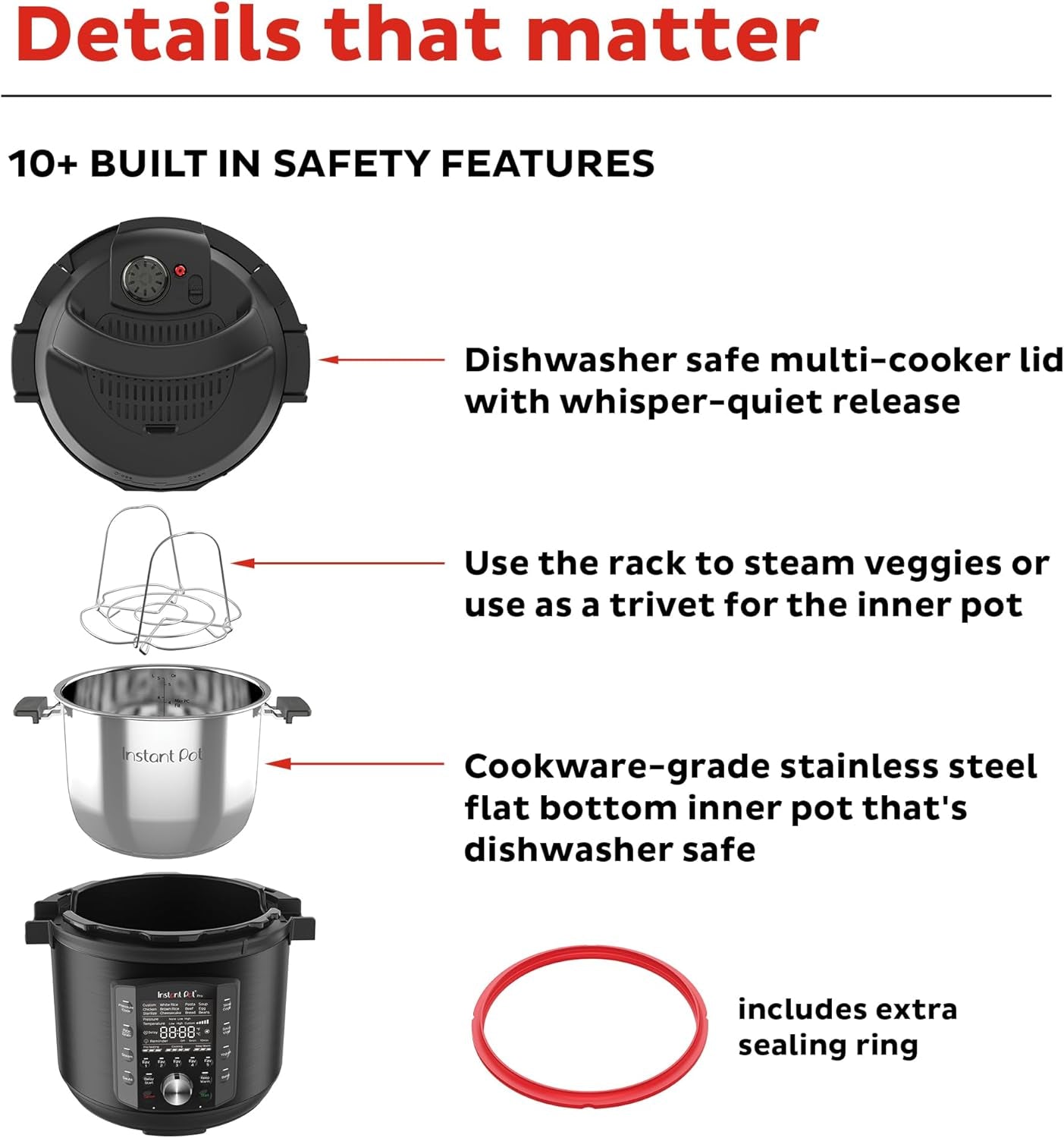 Pot Pro 10-In-1 Pressure Cooker, Slow Cooker, Rice/Grain Cooker, Steamer, Sauté, Sous Vide, Yogurt Maker, Sterilizer, and Warmer, Includes App with over 800 Recipes, Black, 6 Quart