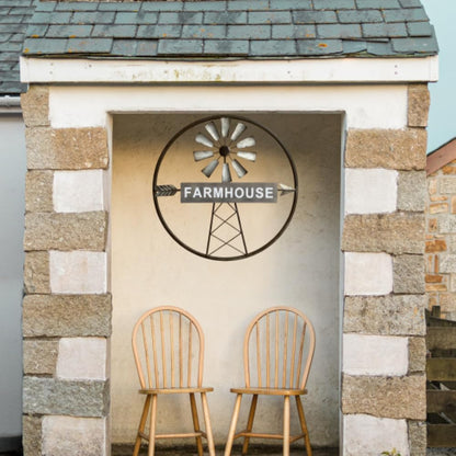 Rustic Farmhouse Windmill Galvanized Metal and Wood Wall Art