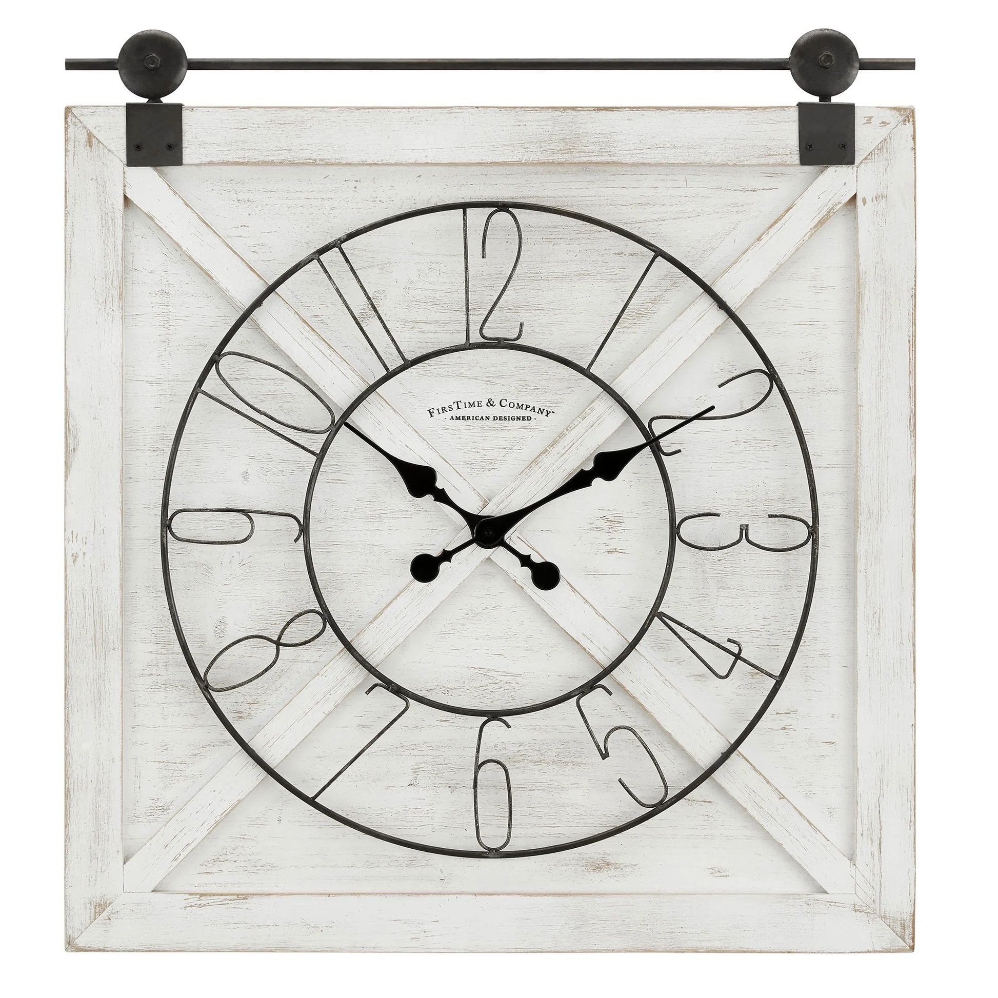 White Farmstead Barn Door Wall Clock, Farmhouse