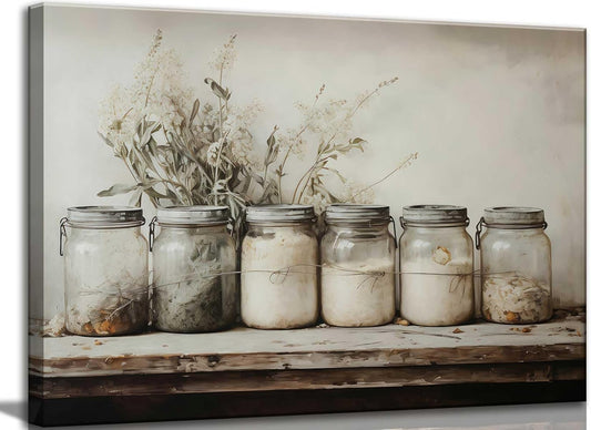 Farm Kitchen Canvas Wall Art Rustic Vintage Country Mason Jar