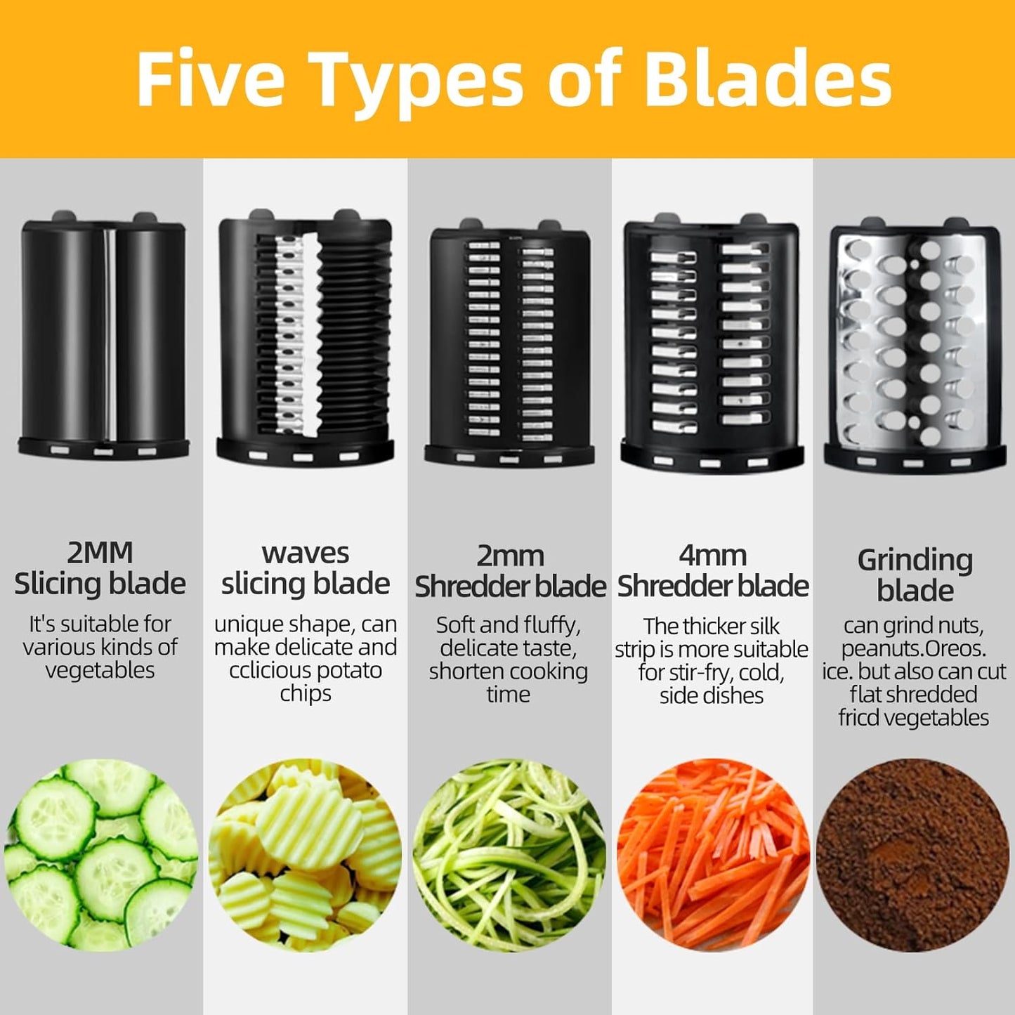 5 in 1 Electric Vegetable Slicer Electric Grater for Vegetables, Cheeses and Nutsfor Home Kitchen