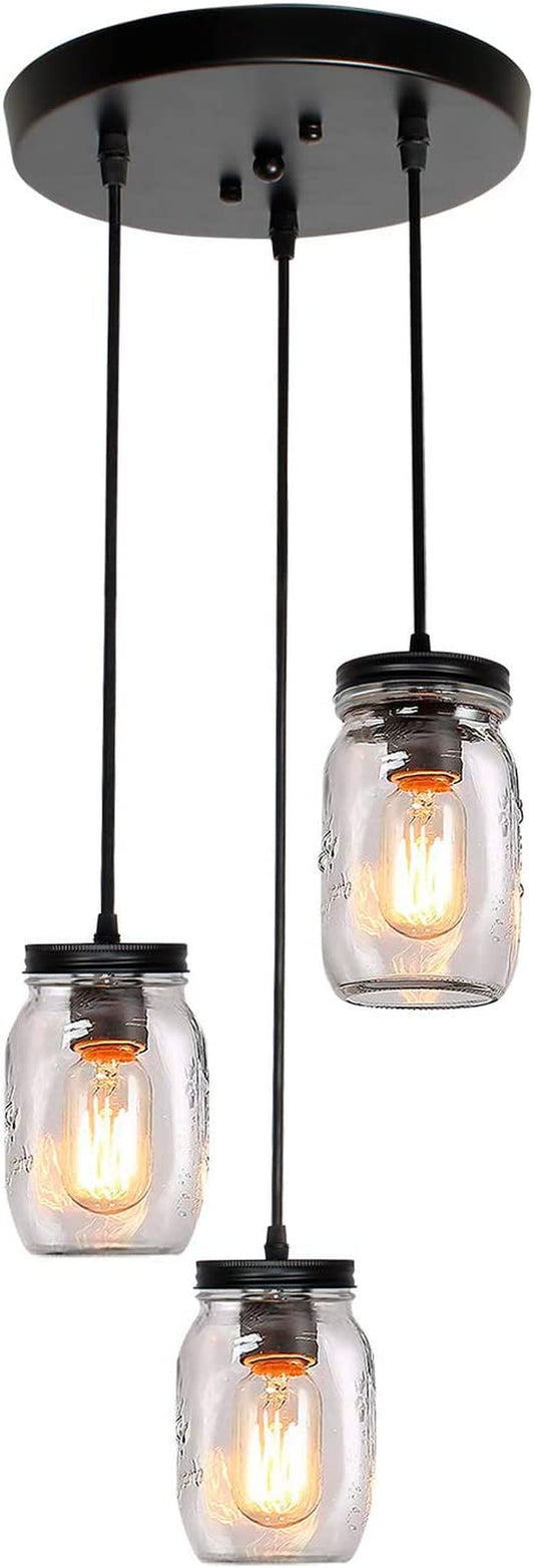 Glass Mason Jar Light Fixture, 3-Light Adjustable Farmhouse Kitchen Island Pendant Light 