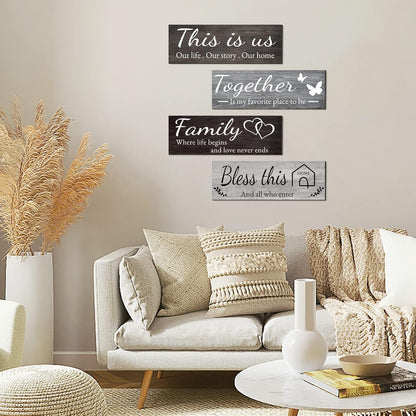 4 Pieces Home Wall Decor Signs, THIS IS US/TOGETHER/BLESS THIS HOME/FAMILY 