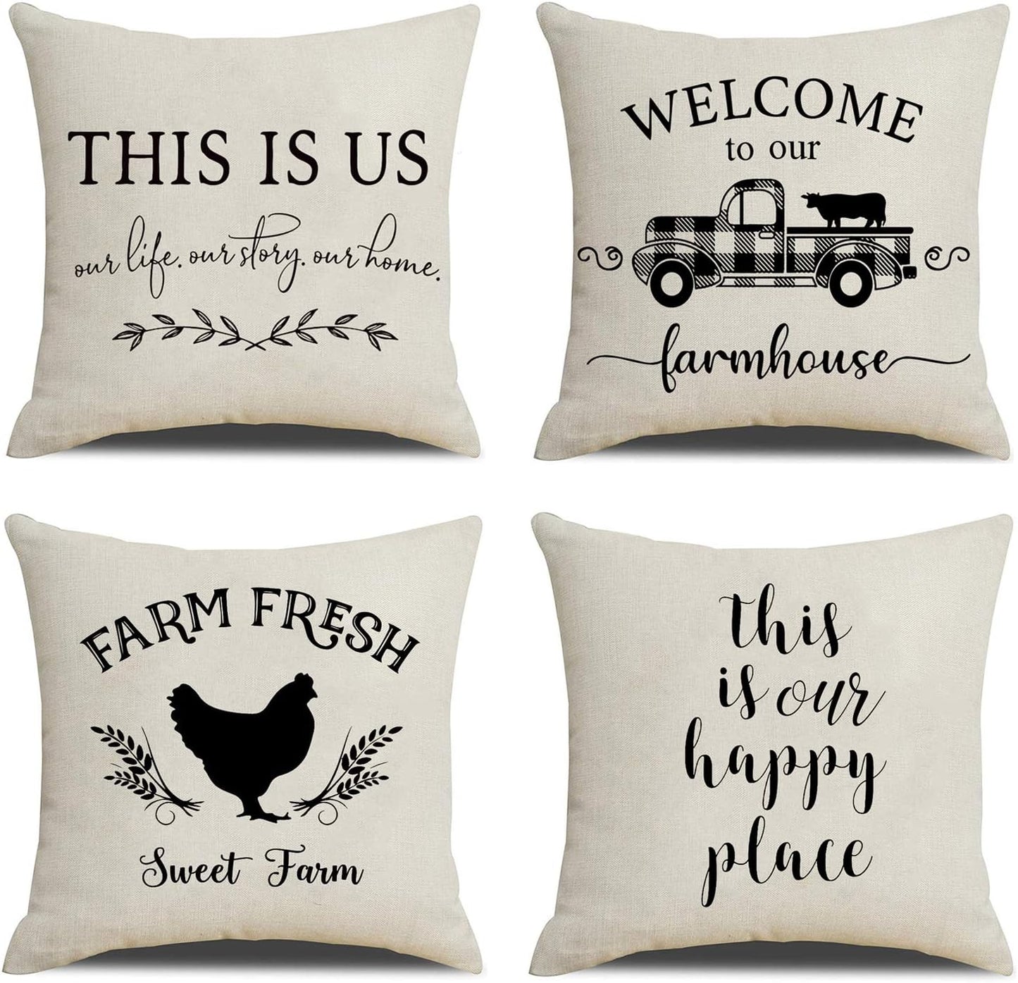 Farmhouse Pillow Covers Quote Throw Pillow Case Cotton Linen Farm Cushion Cover 