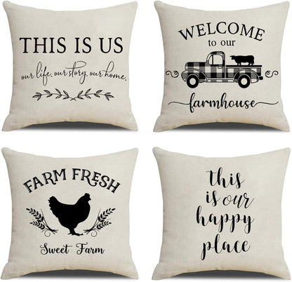 Farmhouse Pillow Covers Quote Throw Pillow Case Cotton Linen Farm Cushion Cover 