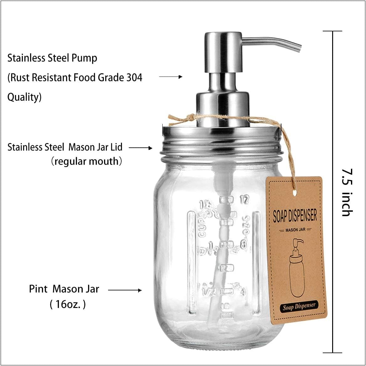 Mason Jar Soap Dispensers, Rustproof Stainless Steel Lid &Pump