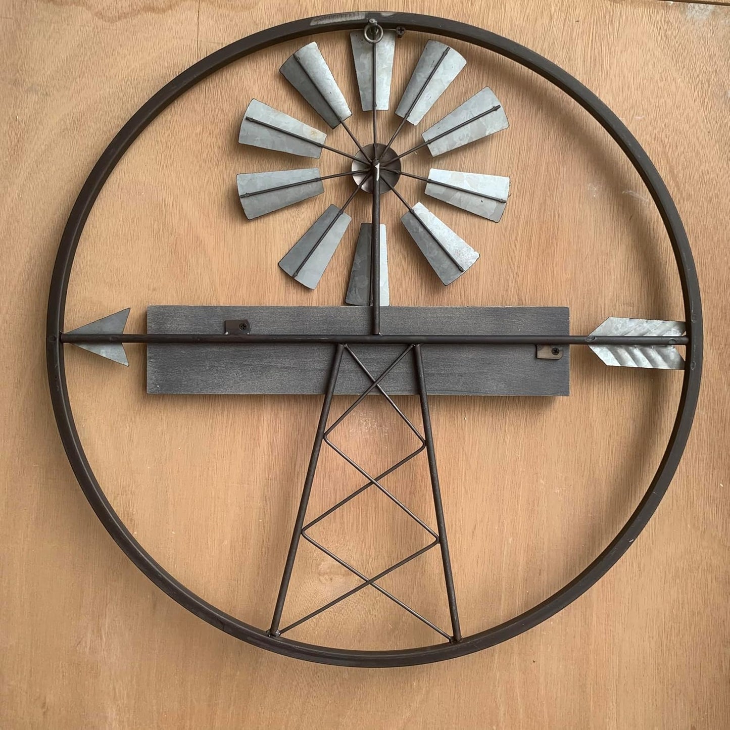 Rustic Farmhouse Windmill Galvanized Metal and Wood Wall Art