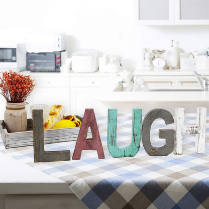 Rustic Wood Laugh Sign, Decorative Wooden Block Word Laugh Signs