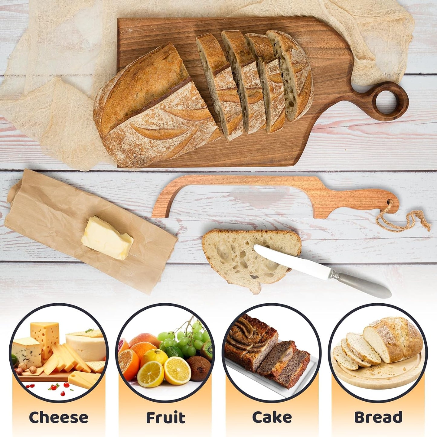 Bread Slicer for Homemade Bread,16" Wooden Sourdough Bread Knife with Bow Design