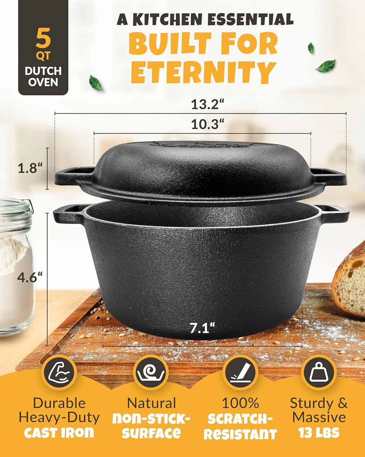 Cast Iron Dutch Oven for Bread Baking 