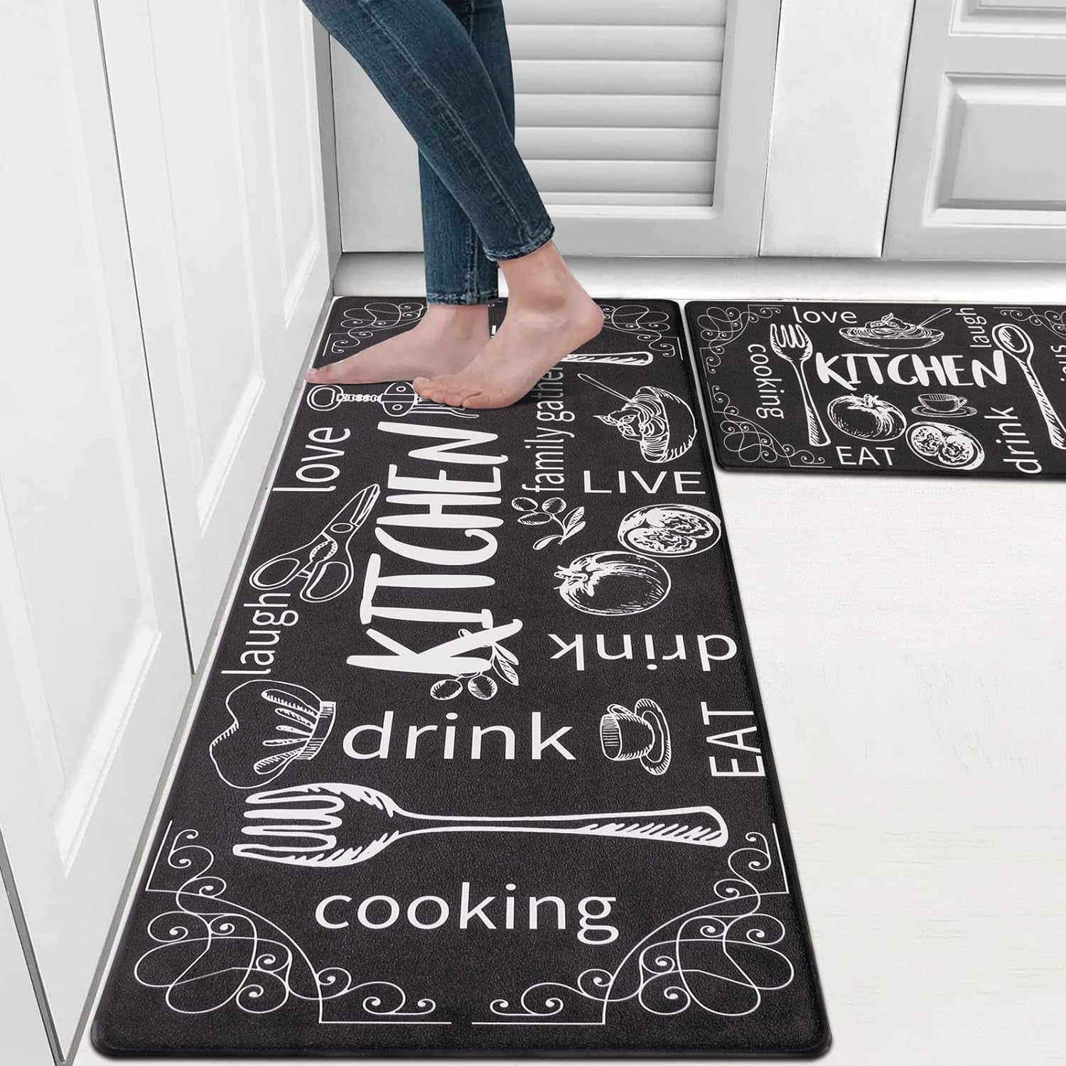 anti Fatigue Kitchen Rug Set of 2 Non Slip Cushioned Kitchen Mats