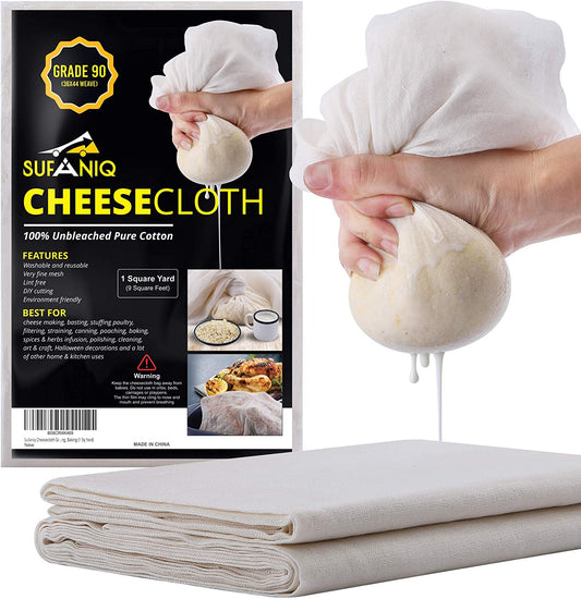 Cheese Cloths, Grade 90 (9 Sq Feet) 100% Pure Cotton Reusable Cheesecloth, Unbleached Ultra Fine Fabric