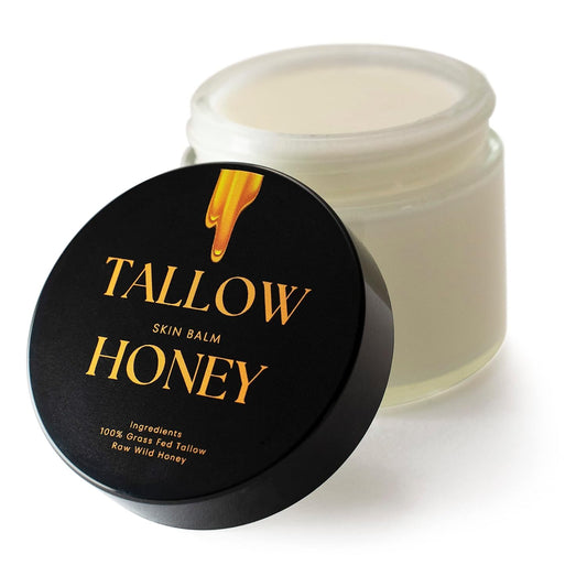 Handmade  Moisturizer | 100% Grass-Fed Tallow + Raw Wild Honey | Whole Body & Face Moisturizer | Whipped & Unscented Balm - 2 Oz.