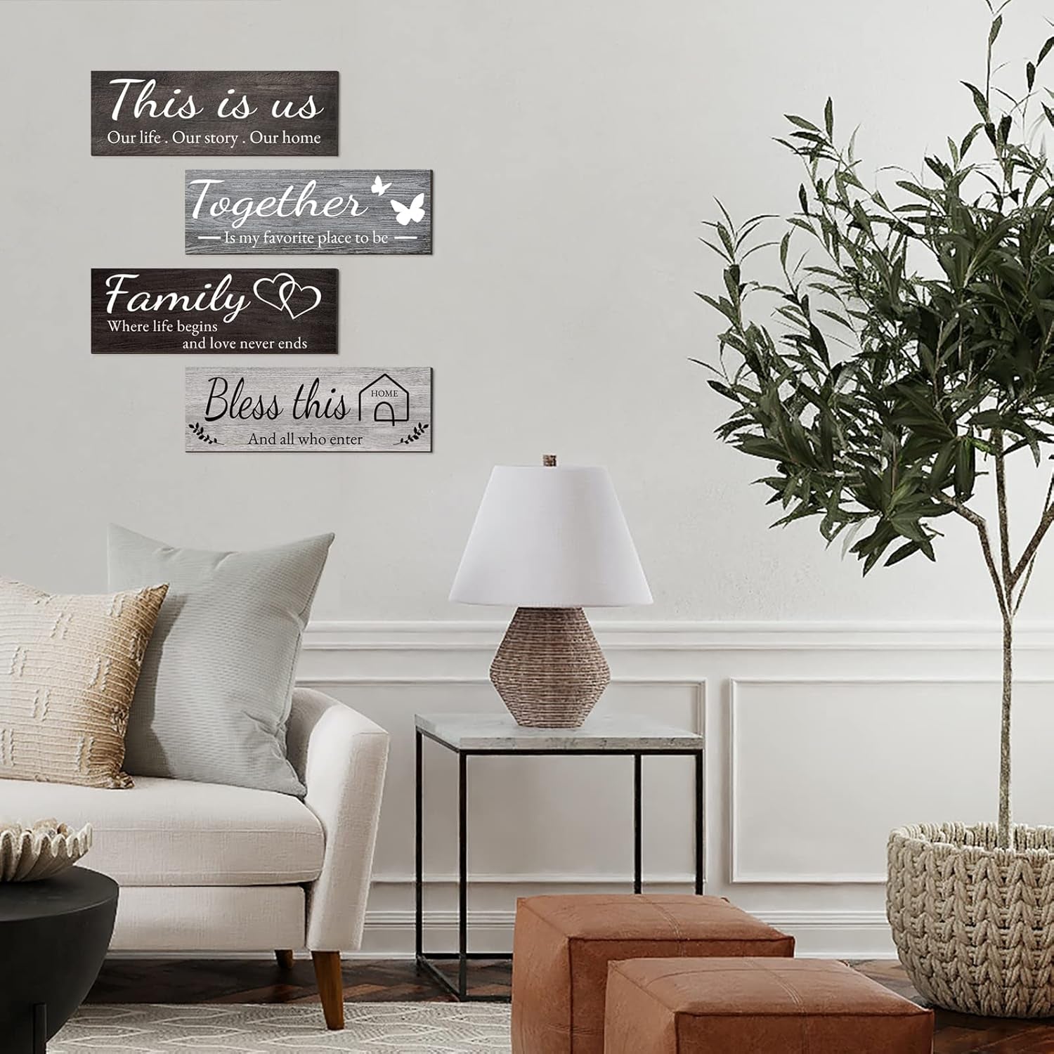 4 Pieces Home Wall Decor Signs, THIS IS US/TOGETHER/BLESS THIS HOME/FAMILY 