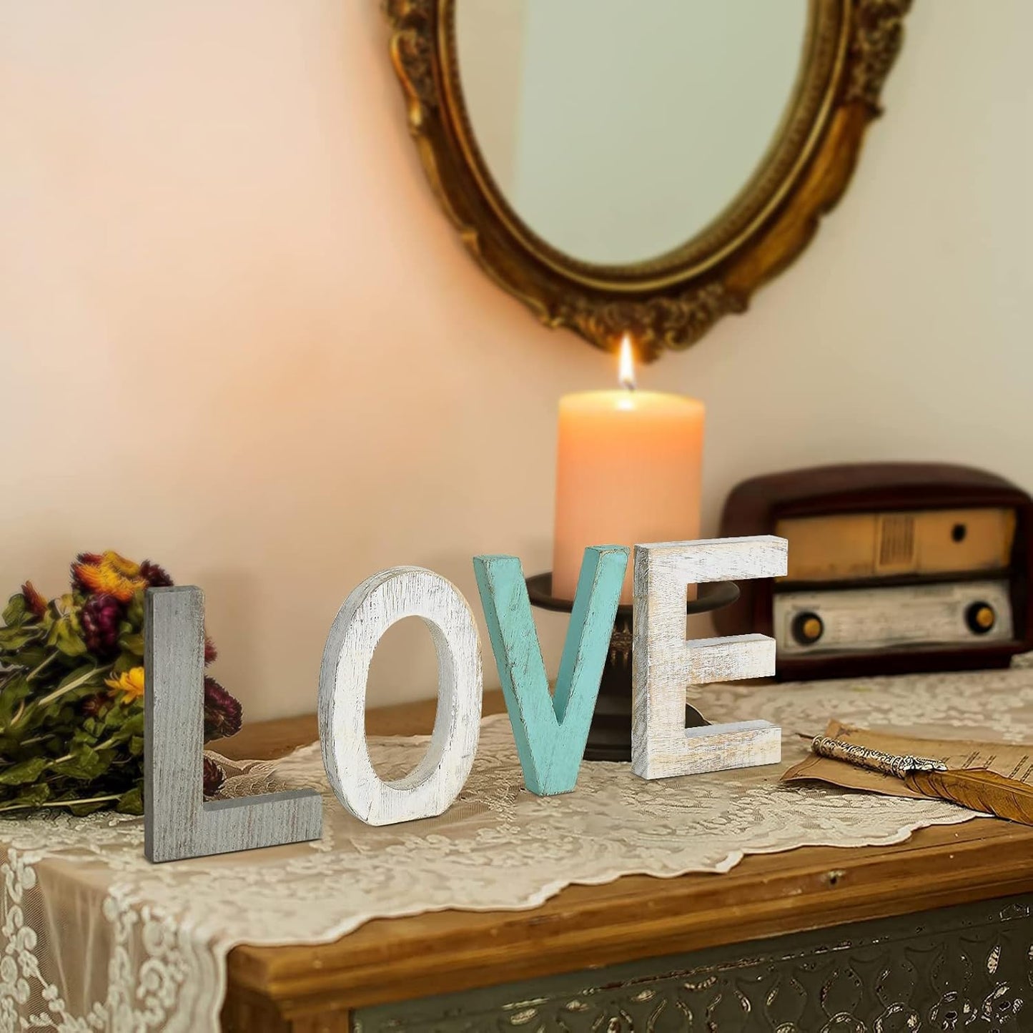 Rustic Wood Love Sign, Decorative Wooden Block Word Signs