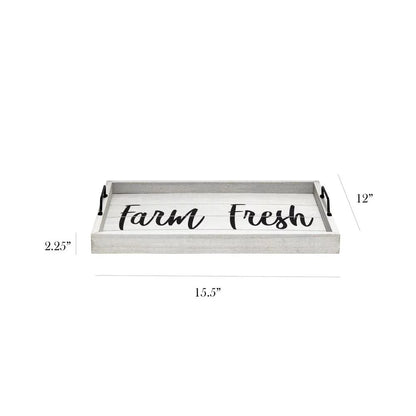 15.5" X 12" Decorative Wood Serving Tray, "Farm Fresh", Gray Wash