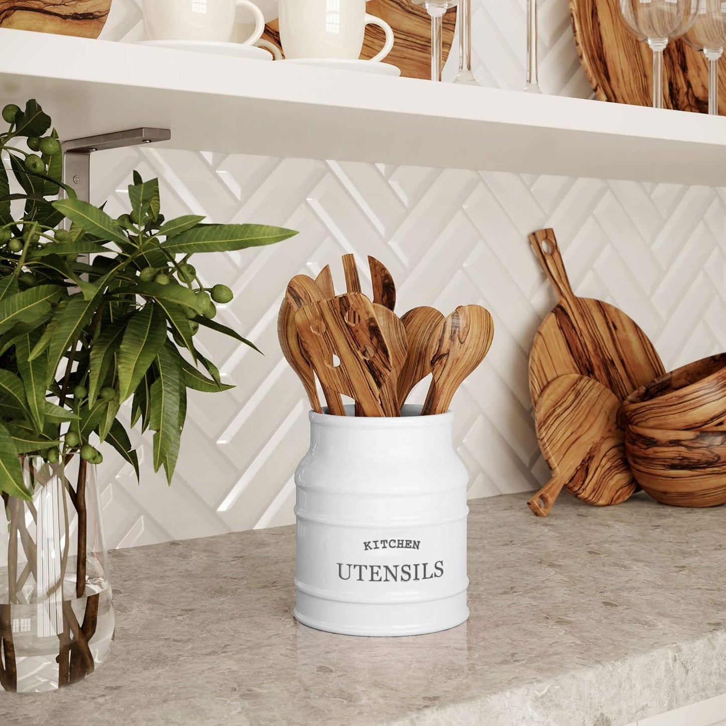 Ceramic Farmhouse Utensil Holder for Kitchen Counter