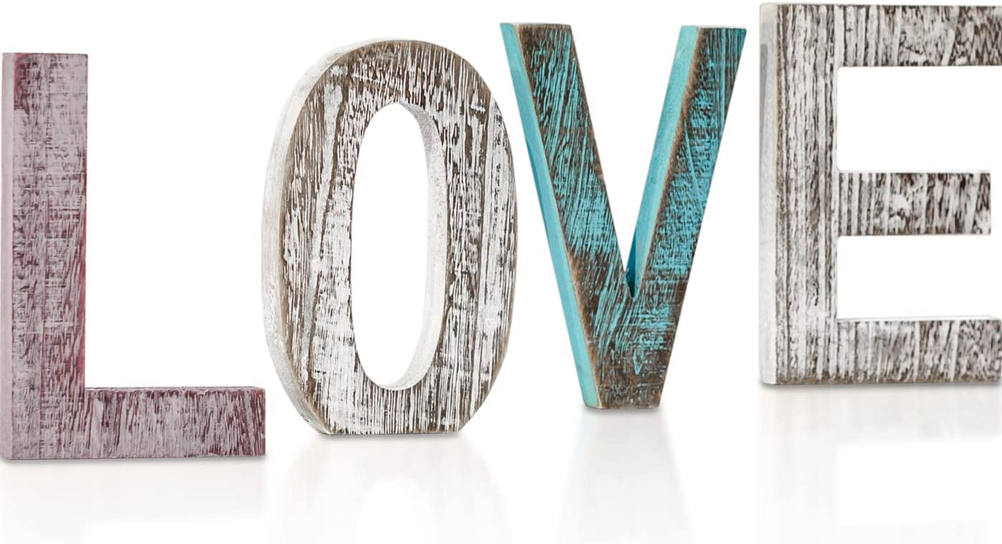 “LOVE” Decorative Wooden Letters – Large Wood Letters for Wall Décor in Rustic Blue, White and Grey