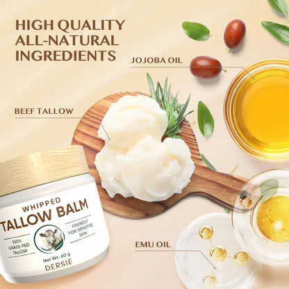 Whipped Beef Tallow Balm for Skin: Tallow Face Moisturizer with Australia Emu Oil, Blue Cypress, Sandalwood Oil –Fresh Herbal Scent - Eczema Relief - Suitable for Sensitive Skin - 2.12 OZ