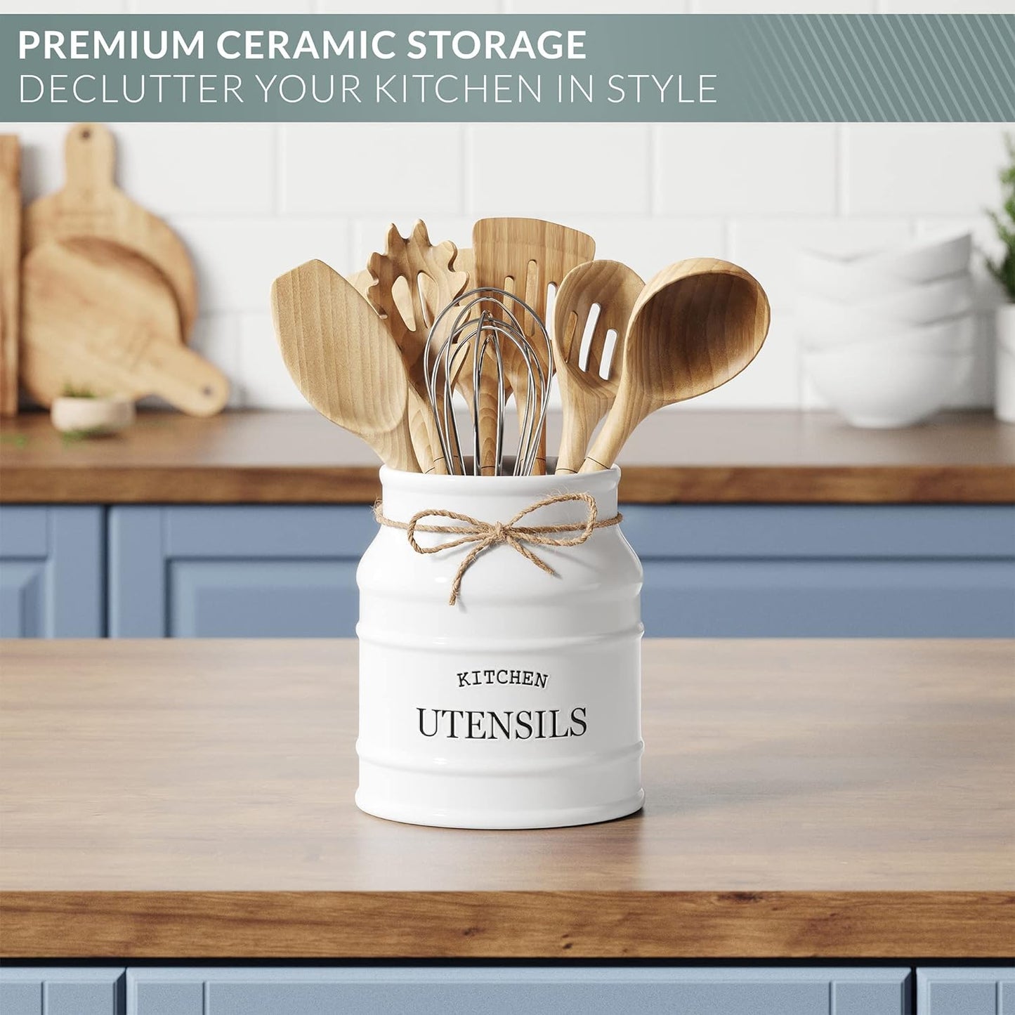 Ceramic Farmhouse Utensil Holder for Kitchen Counter