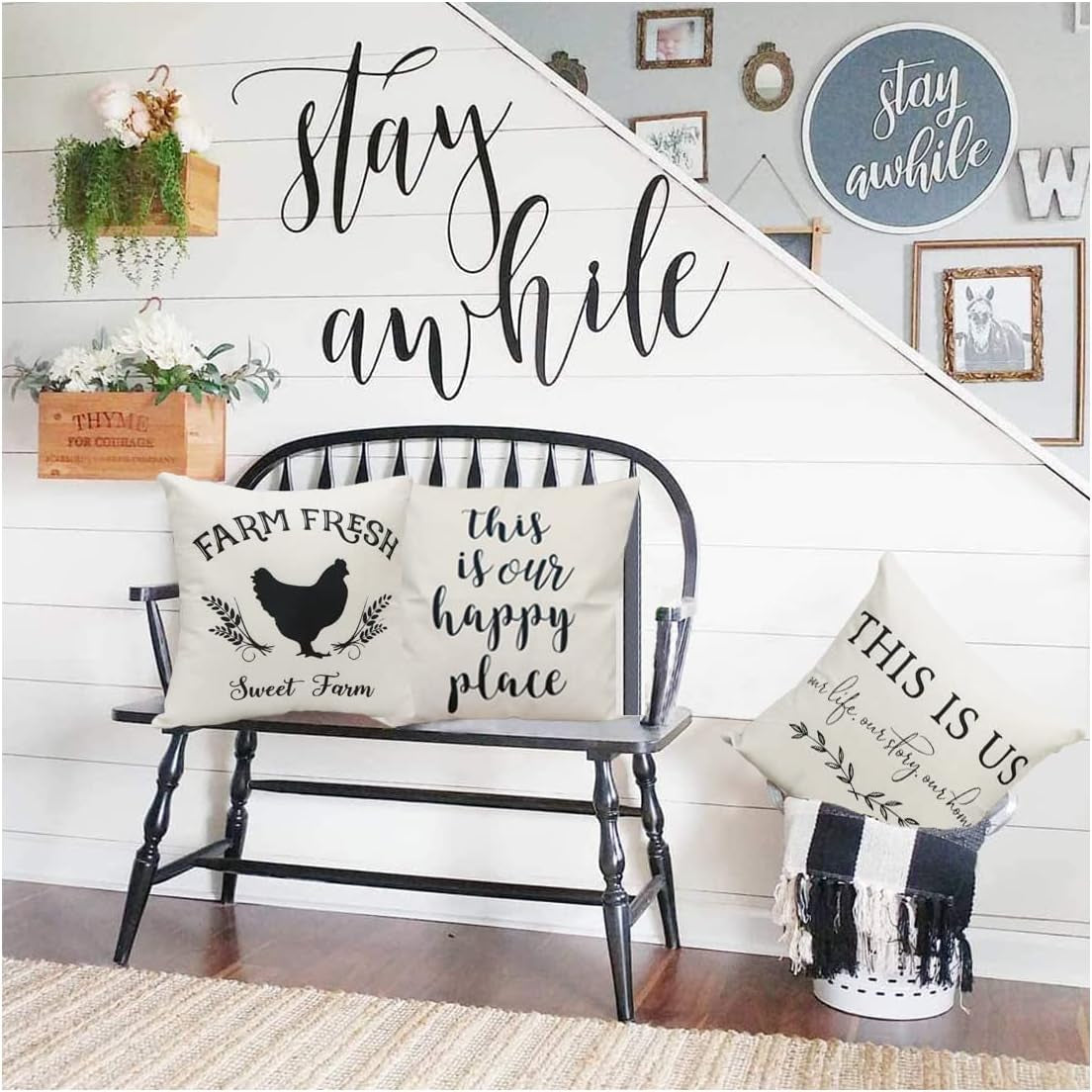 Farmhouse Pillow Covers Quote Throw Pillow Case Cotton Linen Farm Cushion Cover 