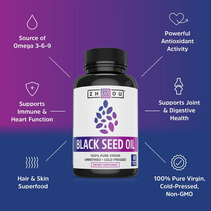 Nutrition Black Seed Oil Capsules, 100% Virgin, Cold Pressed 