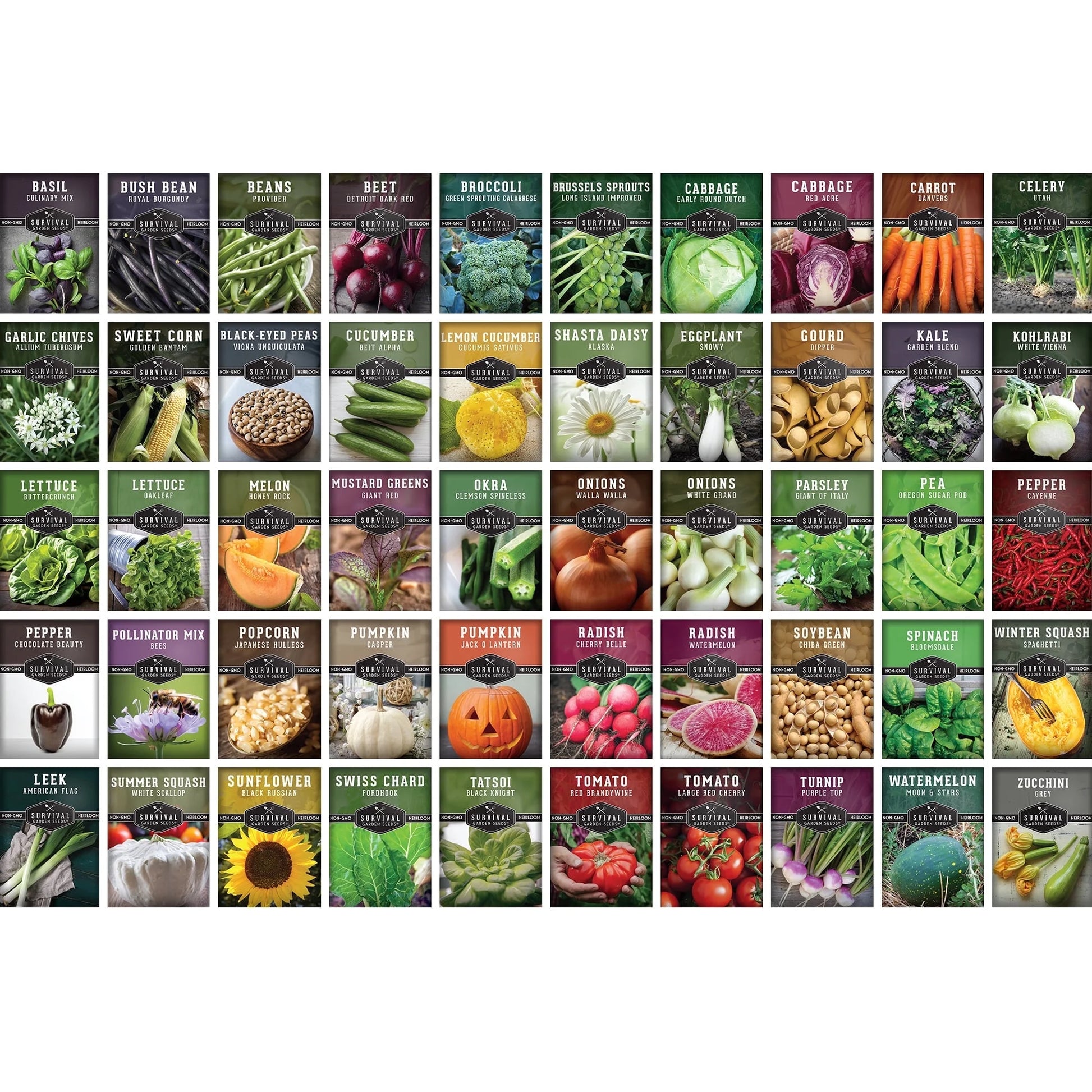 50 Varieties of Seeds for Planting a Vegetable & Herb Garden - Includes Tomato Seeds & Herb Seeds - Full Sun