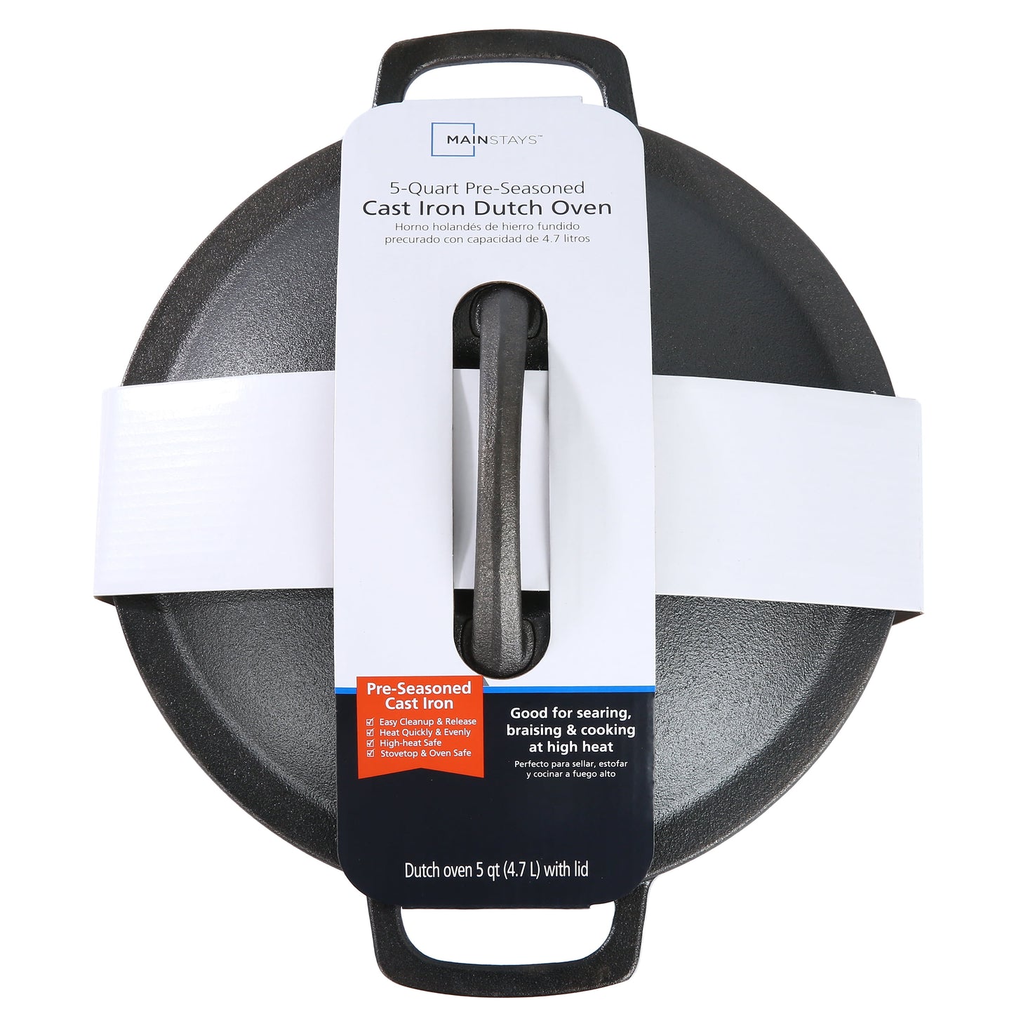 5Qt Cast Iron Pre-Seasoned Dutch Oven Black