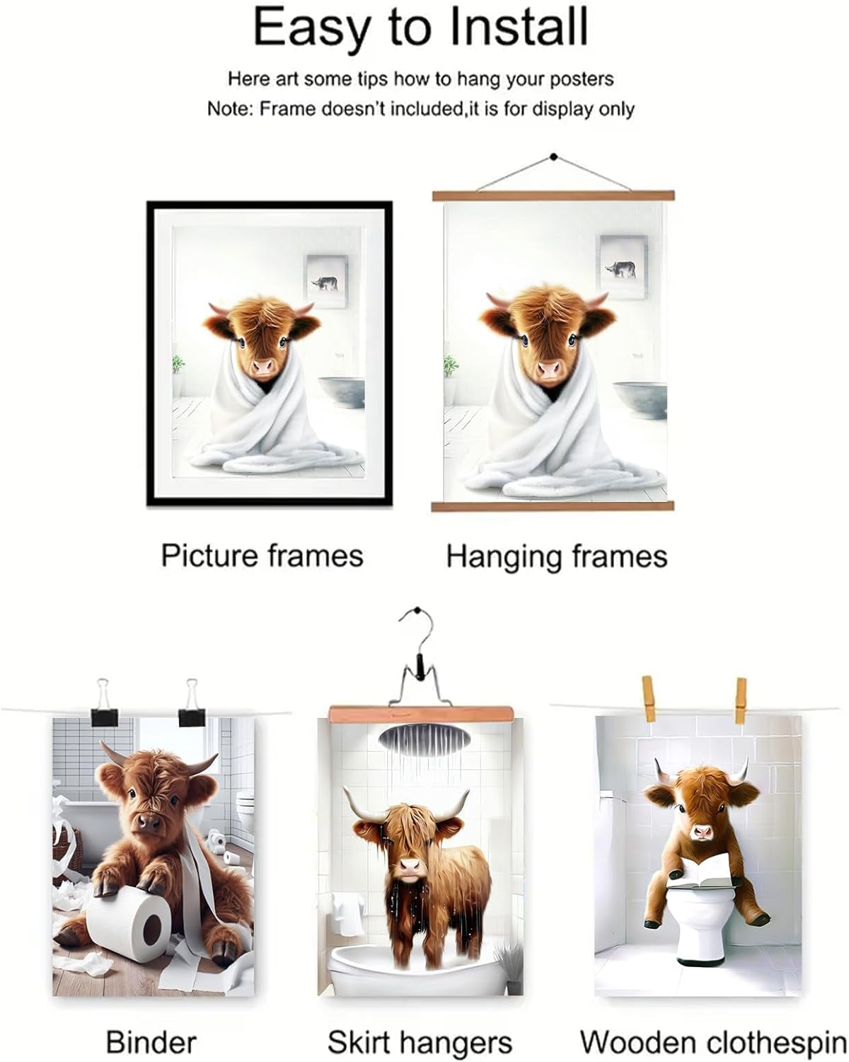 Highland Cow Funny Bathroom Decor Wall Art