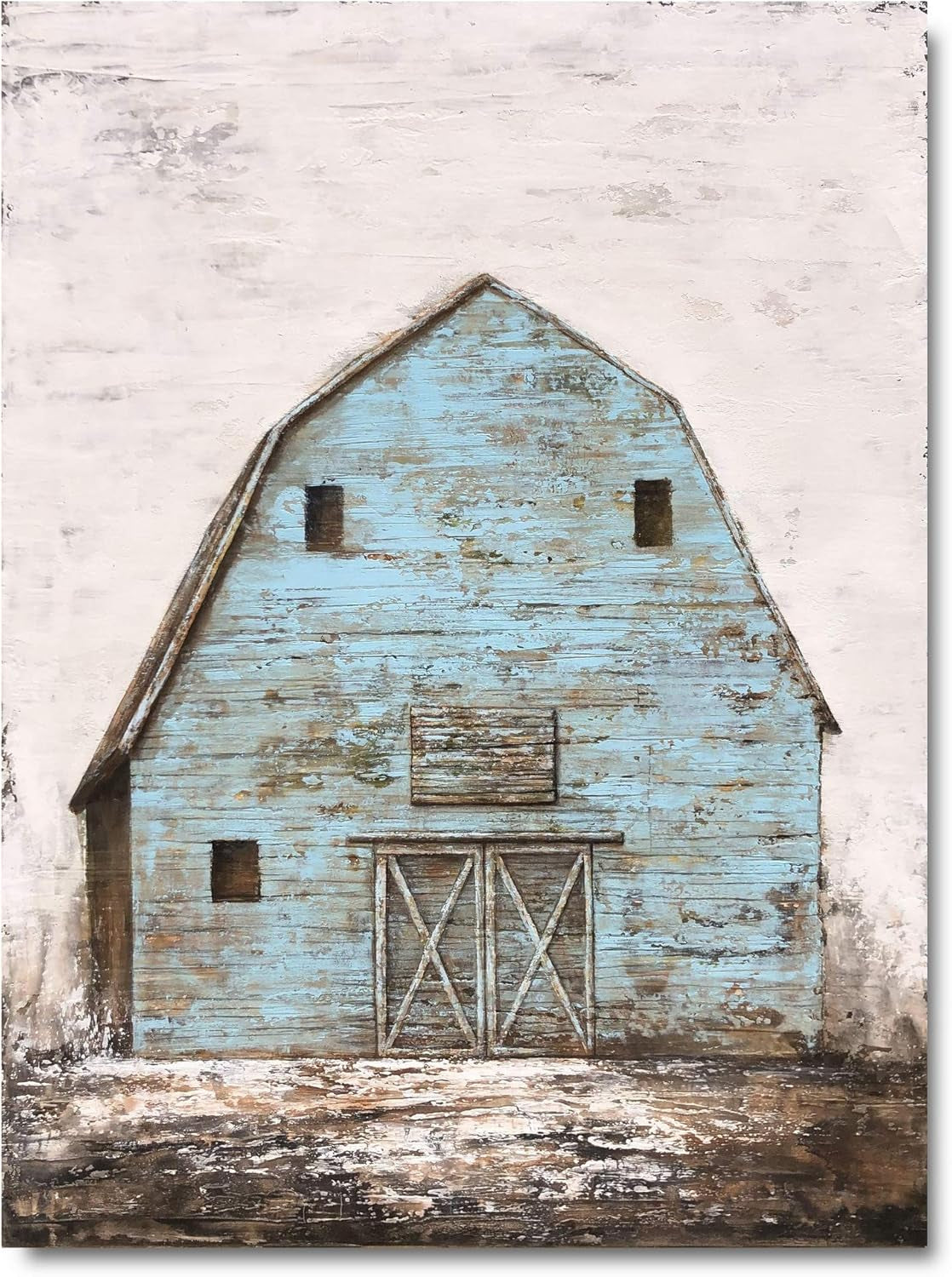 Modern Abstract Farmhouse Wall Art Hand Painted Teal and Blue Barn Painting